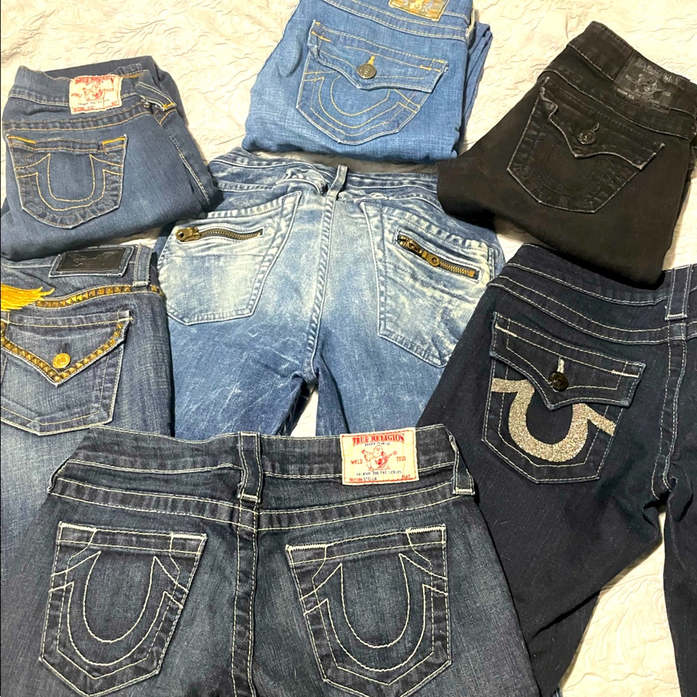 7 pairs of woman jeans robin’s& true religion